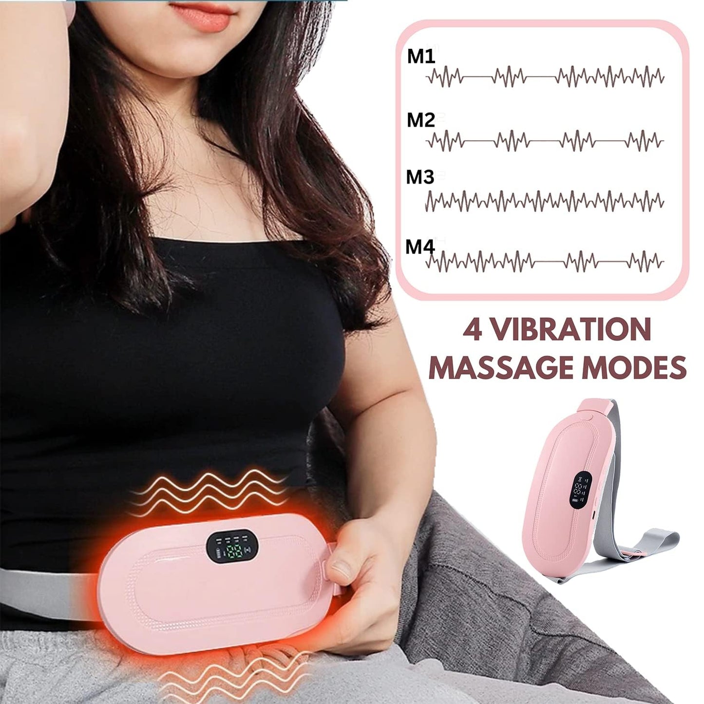 Portable Cramp Relief Belt with Heat & Vibration Therapy – Rechargeable USB Type-C